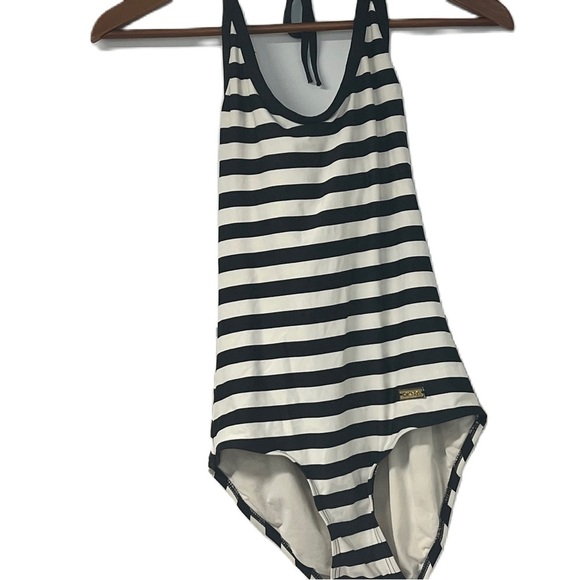 DKNY woman’s halter one piece black and white striped size 6 bathing suit - Picture 2 of 8